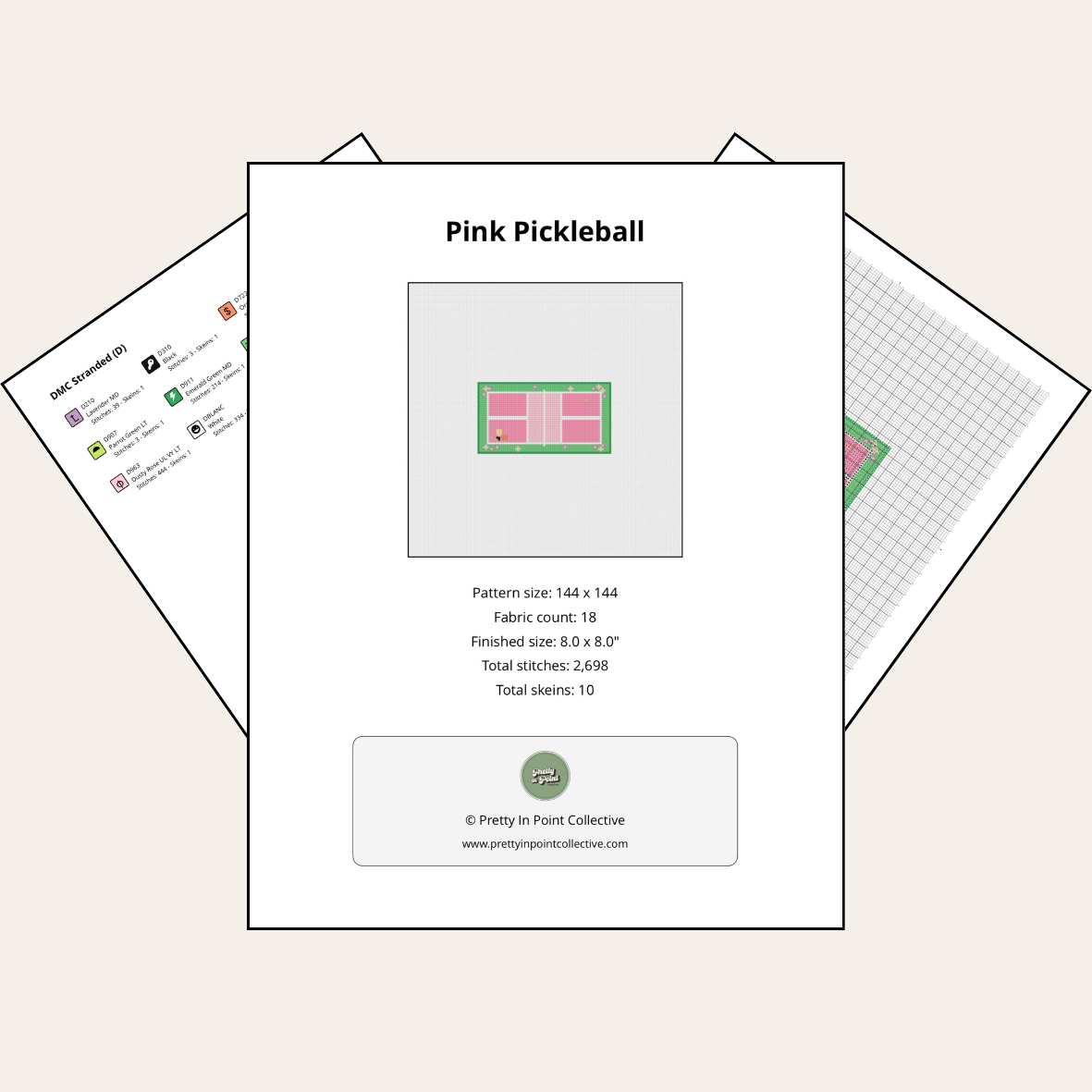 Pink Pickleball Court - Cross Stitch Kit